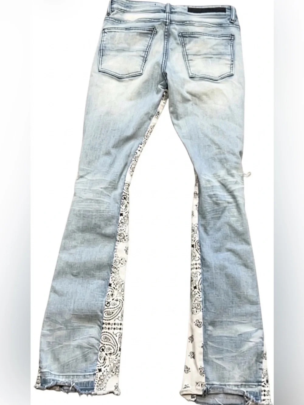 Rockstar Original Mens Bandana Flare Jeans Light Wash Distressed Blue 30x31.5
